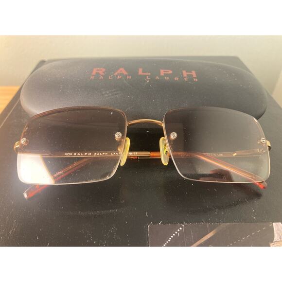 Ralph Lauren Sunglasses Rimless Brown Gold ~ Y2K 2000s JLo ~ 55/18 Style 972/S - Picture 1 of 10
